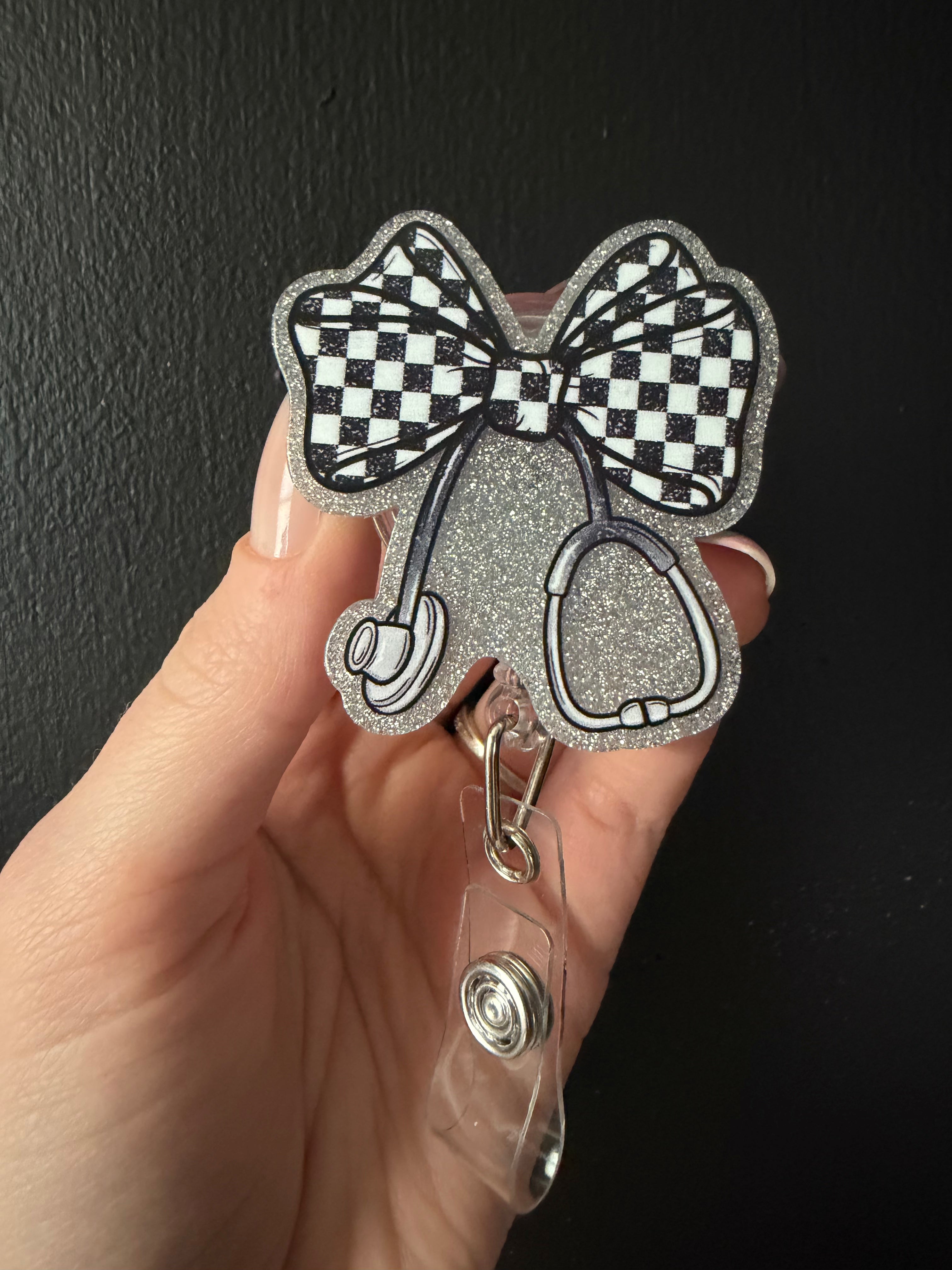 Checkered Stethoscope Badge Reel