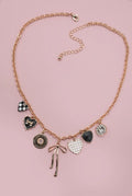Charm Necklace Bow Checker Heart Rhinestone